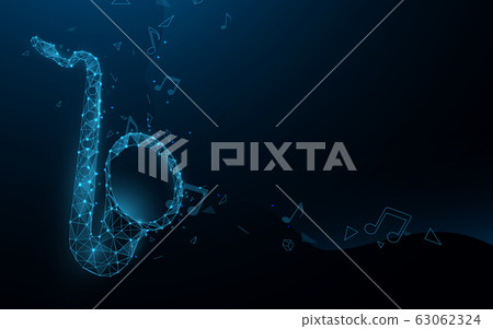 Jazz music festival banner poster. Saxophone with notes form lines and particle style design Jazz music festival banner poster. Saxophone with notes form lines and particle style design 63062324