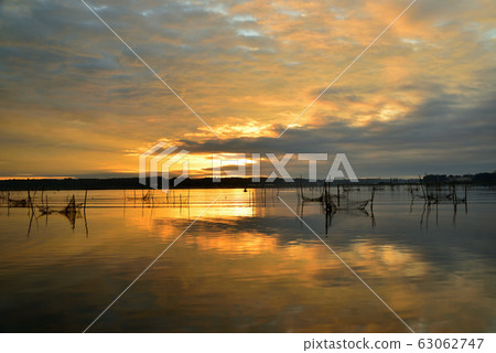 Sunrise scenery of Inba marsh, Chiba prefecture Sunrise scenery of Inba marsh, Chiba prefecture 63062747