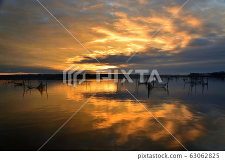 Sunrise scenery of Inba marsh, Chiba prefecture Sunrise scenery of Inba marsh, Chiba prefecture 63062825