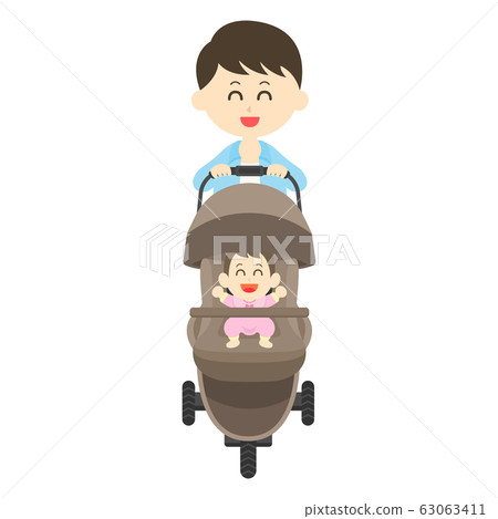 爸爸推著嬰兒車 爸爸推著嬰兒車 63063411