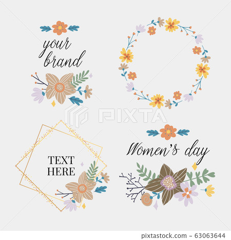 Floral Frame Collection. Set of cute retro flowers - Stock Illustration ...