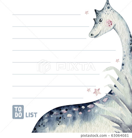 Cute cartoon baby dinosaurs collection watercolor illustration, hand painted dino isolated on a white background for nursery poster decoration. Rex children funny art Cute cartoon baby dinosaurs collection watercolor illustration, hand painted dino isolated on a white background for nursery poster decoration. Rex children funny art 63064081