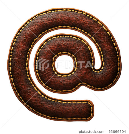 Symbol at made of leather. 3D render font with skin texture isolated on white background. Symbol at made of leather. 3D render font with skin texture isolated on white background. 63066504