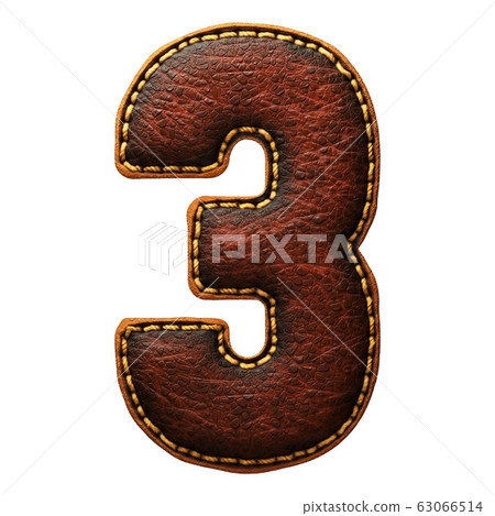 Number 3 made of leather. 3D render font with skin texture isolated on white background. Number 3 made of leather. 3D render font with skin texture isolated on white background. 63066514