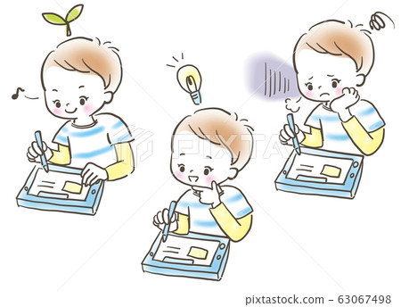 平板電腦學習男孩表達設置蠟筆劃 平板電腦學習男孩表達設置蠟筆劃 63067498