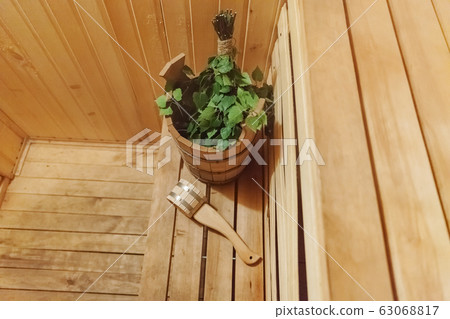 Interior details Finnish sauna steam room Interior details Finnish sauna steam room 63068817