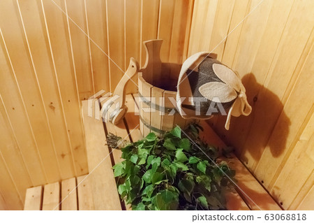 Interior details Finnish sauna steam room Interior details Finnish sauna steam room 63068818