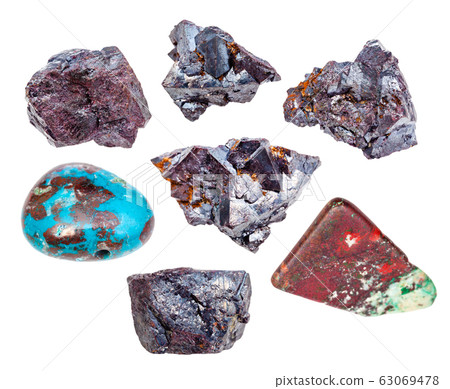 set of various Cuprite rocks isolated on white 63069478