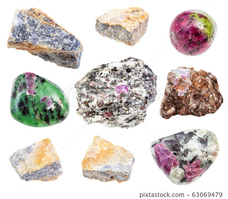 set of various Corundum rock and crystals isolated 63069479