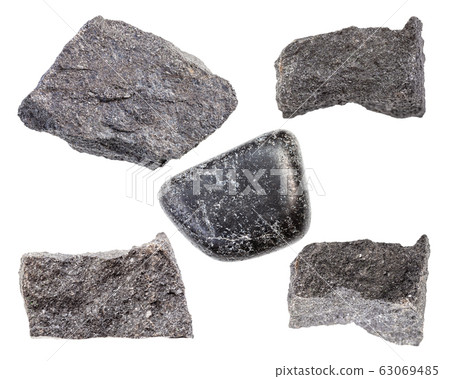 set of various Chromite rocks isolated on white 63069485