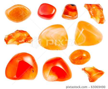 set of Carnelian (Cornelian) gemstones isolated 63069490