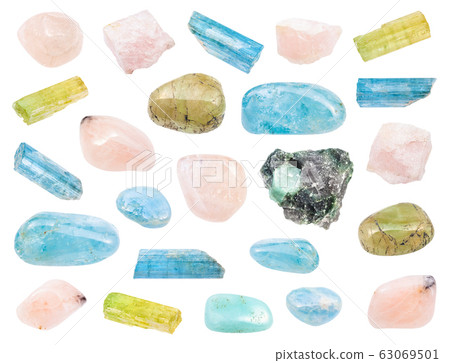 set of various Beryl gemstones isolated on white set of various Beryl gemstones isolated on white 63069501