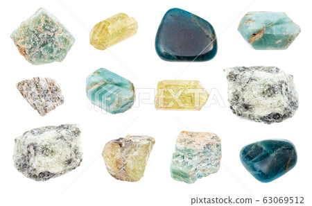 set of various Apatite rocks isolated on white set of various Apatite rocks isolated on white 63069512