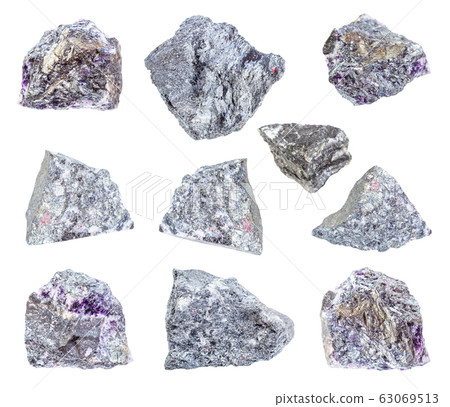 set of various Stibnite (Antimonite) rock isolated 63069513