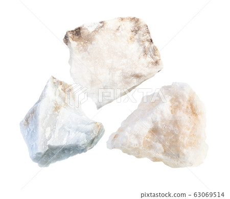 set of various Anhydrite rocks isolated on white 63069514