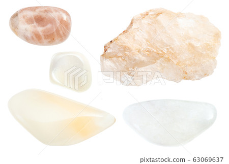 set of various moonstone gemstones isolated 63069637