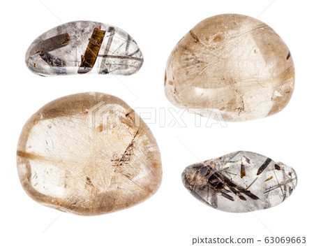 set of various hairworm quartz stones isolated 63069663