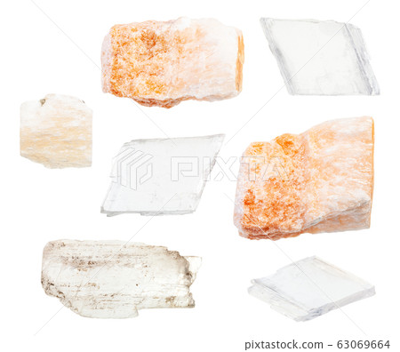 set of various Gypsum rocks isolated on white 63069664
