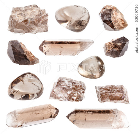 set of various Smoky Quartz gemstones isolated set of various Smoky Quartz gemstones isolated 63069736