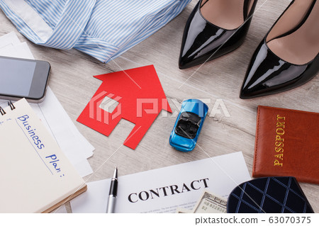 Contract, passport and personal things. Contract, passport and personal things. 63070375