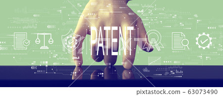 Patent concept with hand pressing a screen Patent concept with hand pressing a screen 63073490