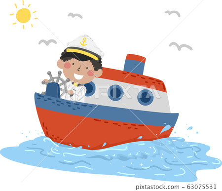 Kid Boy Travel Captain Ferry Illustration Kid Boy Travel Captain Ferry Illustration 63075531