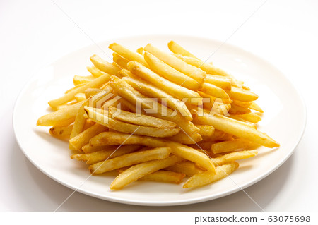 French fries (white plate, white back). 63075698