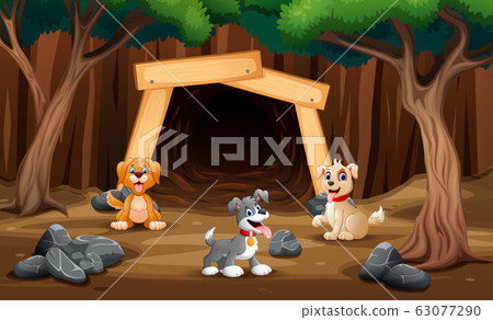Cartoon a pet animals in front the cave Cartoon a pet animals in front the cave 63077290