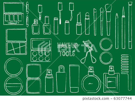 Makeup tools Fashionable set Blackboard chalk line drawing illustration 63077744