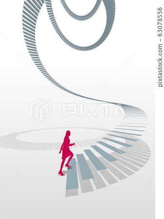 Vector illustration Paper craft image Design silhouette Woman trying to start climbing stairs Vector illustration Paper craft image Design silhouette Woman trying to start climbing stairs 63078556