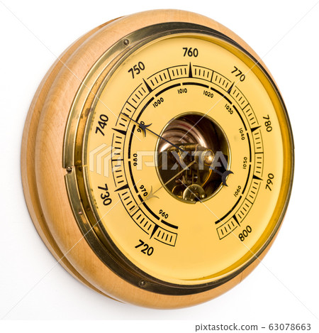 Vintage style barometer isolated on white wall 63078663