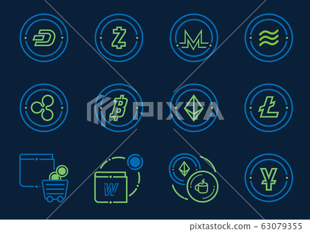 digital coin and wallet icon set 63079355