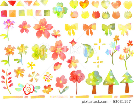 華麗的水彩風格春天手繪簡單的圖標集 63081197