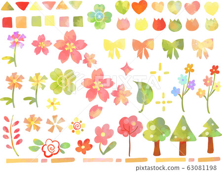 簡單的水彩風格春天手繪簡單的圖標集 63081198