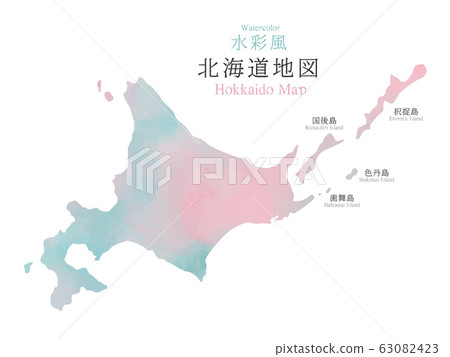 Watercolor style Hokkaido map Watercolor style Hokkaido map 63082423