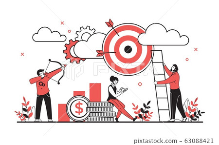 Business target concept. Cartoon characters planning and reaching goals, successful business team concept. Vector target and motivation 63088421