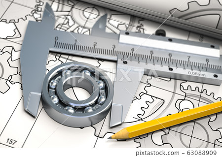 Bearings with trammel and pencil on technical 63088909