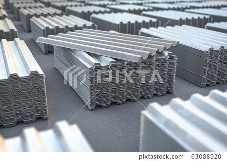 Stacks of metal corrugated sheets, steel zinc or 63088920