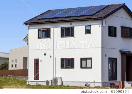 Eco House_Solar Panel, New House and Sky_Sunny Version Eco House_Solar Panel, New House and Sky_Sunny Version 63090564