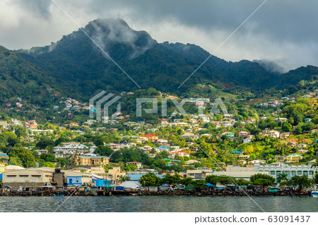 Coastline view with lots of living houses on the 63091437