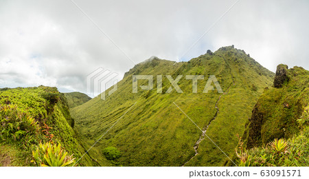 Mount Pelee green volcano cone crater panorama, 63091571