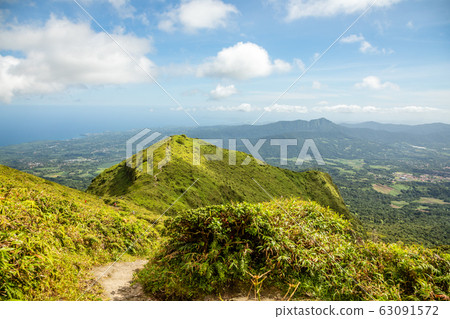 Mount Pelee green volcano hillside panorama, Mount Pelee green volcano hillside panorama, 63091572