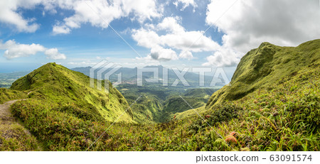 Mount Pelee green volcano hillside panorama, Mount Pelee green volcano hillside panorama, 63091574