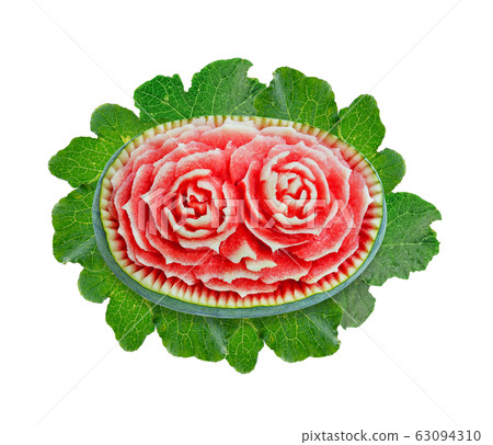 Watermelon Thai fruit carving isolated on white 63094310