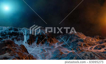 The surface of an abstract planet in a haze 63095273