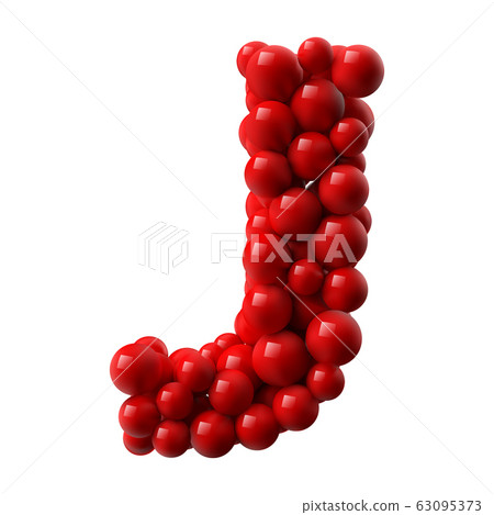 letter J with red colored shiny balls. realistic letter J with red colored shiny balls. realistic 63095373
