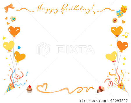 Orange birthday frame for ribbons, crackers and cakes 63095832
