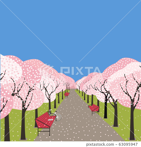 Hand drawn blooming sakura alley vector poster 63095947