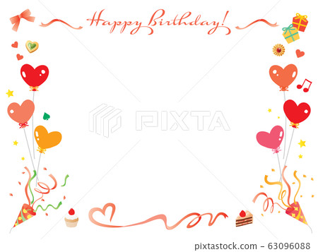 Red birthday frame for ribbons, crackers and cakes 63096088