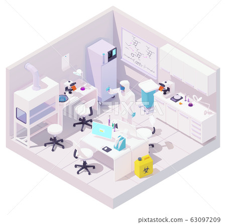 Vector isometric laboratory and scientist with samples of coronavirus Vector isometric laboratory and scientist with samples of coronavirus 63097209